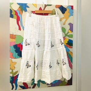 Cotton Butterfly Embroidered Boho Coastal Tiered Medium Skirt